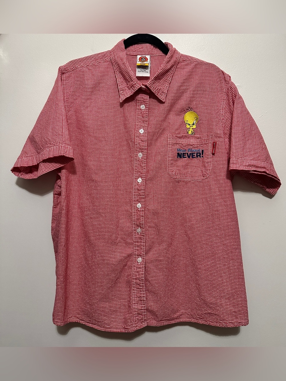 1990s Women’s Looney Tunes Tweety Bird Red Gingham Button Down Shirt Size XXL